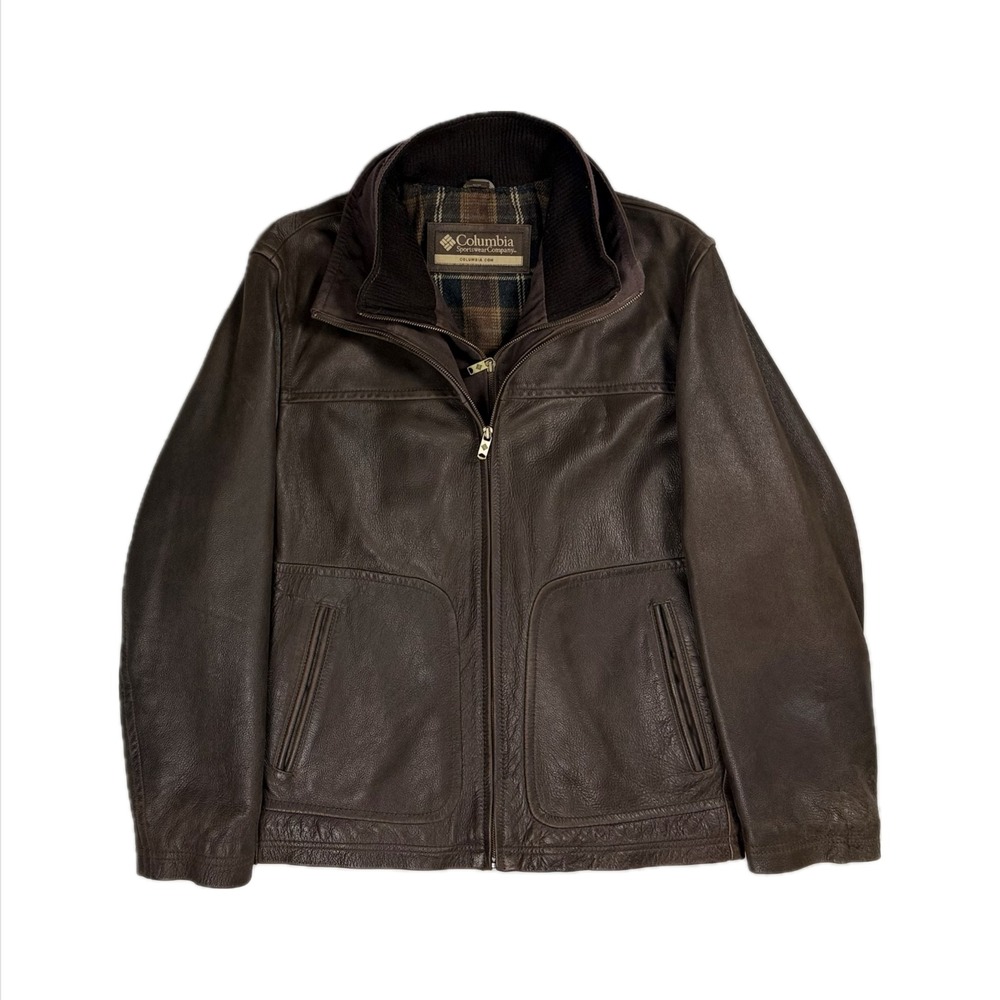 Vintage Columbia brown leather flannel lined bomber jacket men's medium